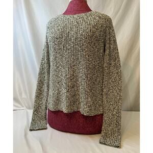 Lilla P Raglan Tieback Sweater Fitted Small Green/Gray Ivory Long Sleeve Keyhole